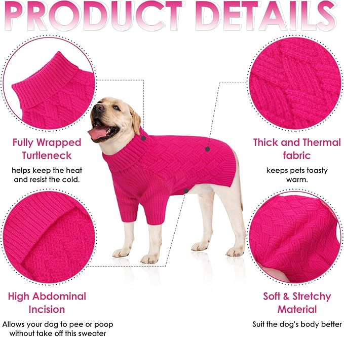 AOFITEE Small Dog Sweater, XS Sweaters for Dogs, Warm Dog Christmas Sweater, Dogs Winter Sweaters for Puppy, Turtleneck Thick Puppy Sweatshirt Female Male for Yorkie, Chihuahua (Rose Red, XSmall)