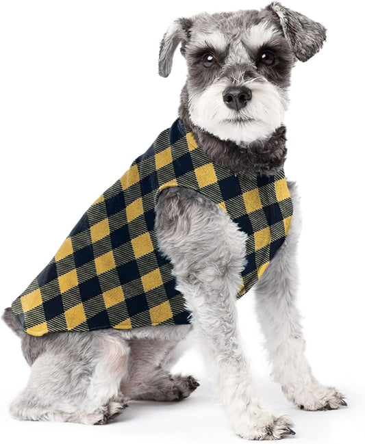 Goldpaw Stretchy Fleece Jacket for Small Dogs - Super Soft, Warm Dog Sweater - Pet Sweater Vest for Fall and Winter - Canine Clothes Made in The USA - Machine Washable - Gold Buffalo Check - Size 10