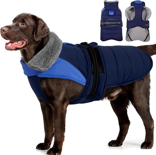 MIGOHI Comfortable Large Dog Coat - Waterproof Dog Coat with Reflective Strips,Windproof XXL Dogs Jacket with Warm Turtleneck, Snow Coats for Large Dogs,Labrador Golden Retriever,2XL,DarkBlue