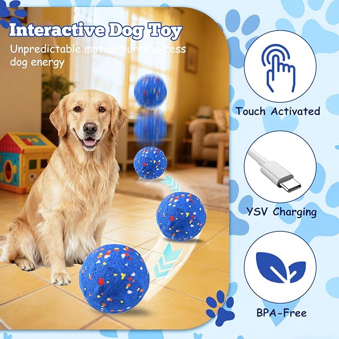 Smart Interactive Dog Toy, Automatic Moving Bouncing and Stimulation Interactive Dog Ball, Pet-Safe E-TPU Material, IP54 Waterproof Rating, Anti Boredom Dog Toys to Keep Them Busy, Blue