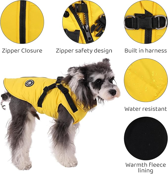 Norbi Dog Winter Jacket with Built-in Harness - Adjustable Warm Coats for Small, Medium, Large Dogs - Cold Weather Protection