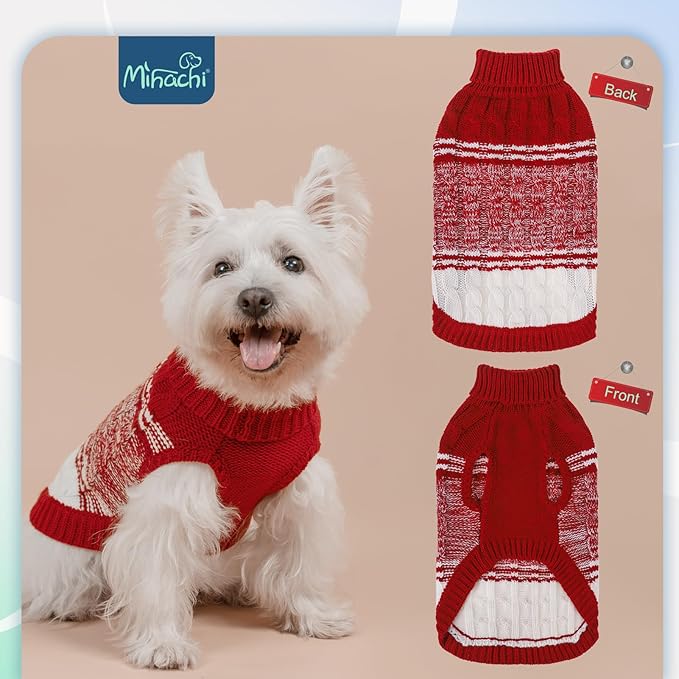Mihachi Dog Sweaters for Large Dogs Girl Boy,Soft Warm Dogs Shirt, Cold Weather Dog Coat Turtleneck Knitted Pullover Dog Clothes Costume with Leash Hole for Large Cat Puppy Doggy Pet,Red L