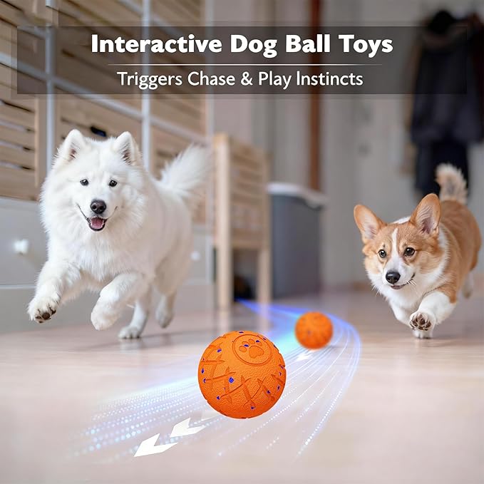 Interactive Dog Toys Dog Ball,Durable Motion Activated Automatic Rolling Toys for Medium/Large Dogs,Automatic Moving, Bouncing,and Rotating,E-TPU Material, IP54 Waterproof (Orange)