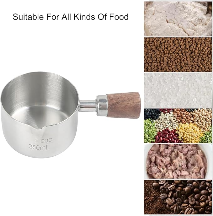 1 Cup Stainless Steel Dog Cat Food Measuring Scoop for Dry and Wet Food, Accurate Measurement for Rice, Flour, Grain (Silver)
