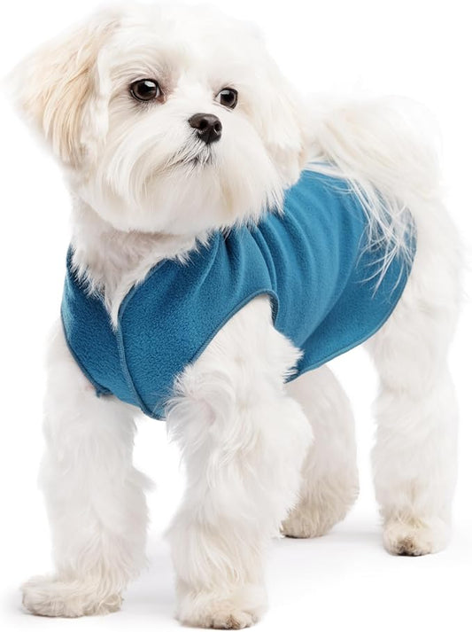 Goldpaw Stretchy Fleece Jacket for Small Dogs - Super Soft, Warm Dog Sweater - Pet Sweater Vest for Fall and Winter - Canine Clothes Made in The USA - Machine Washable - Marine Blue - Size 8