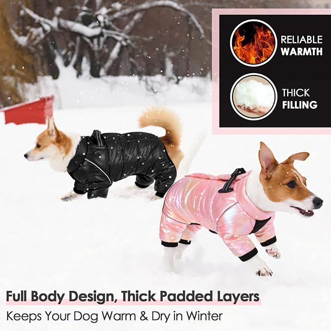 AOFITEE Dog Coat, Waterproof Dog Winter Jacket, Warm Fullbody Small Dogs Snowsuit, Winter Coat for Small Dogs, Zip Up Pet Puffer Jacket Fleece Vest, Outdoor Reflective Pet Snow Jackets, Black XL