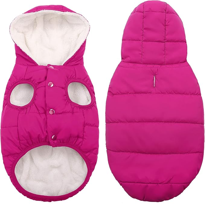 Fleece Hoodie for Dogs - Windproof Waterproof Coat, Winter Warm Jacket, Cold Weather Pet Apparel Clothes Vest for Small Medium Large Dogs (L, Pink)
