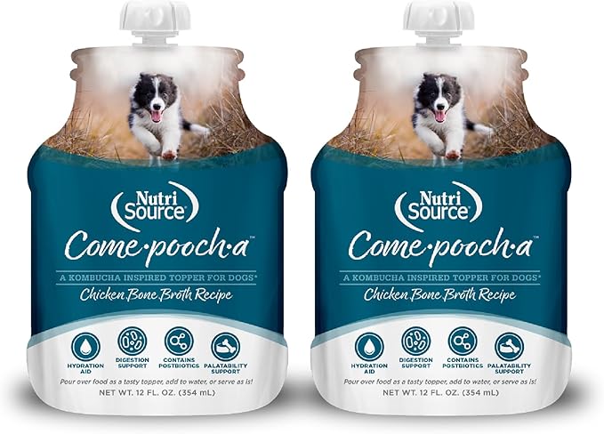 NutriSource Come-Pooch-A Chicken Bone Broth for Dog Kibble 12 Ounce (Pack of 2)