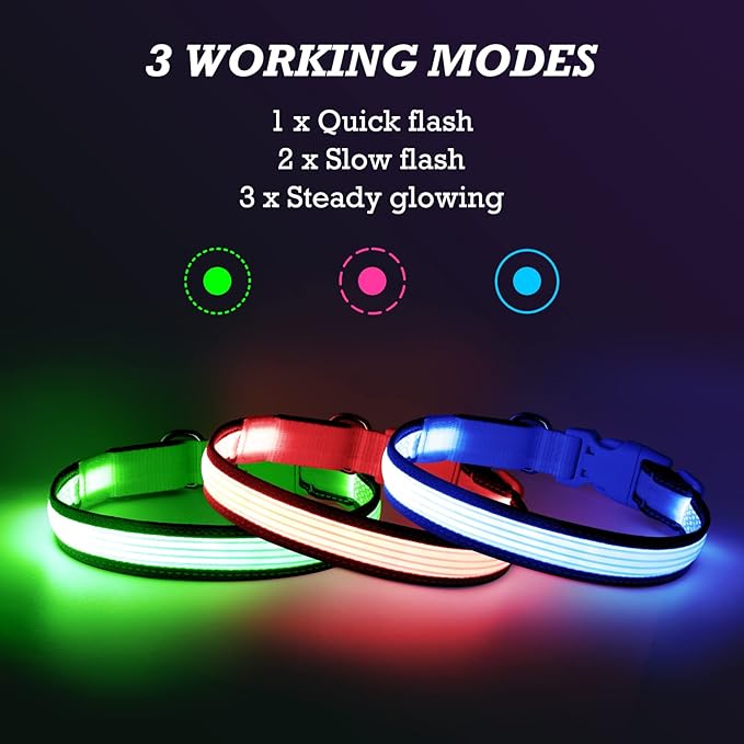 YFbrite Full Adjustbale LED Dog Collar, Full Illuminated Light up Dog Collars, Reflective Dog Collar Light Glowing in The Dark for All Dogs Safety (Large, Green-2)