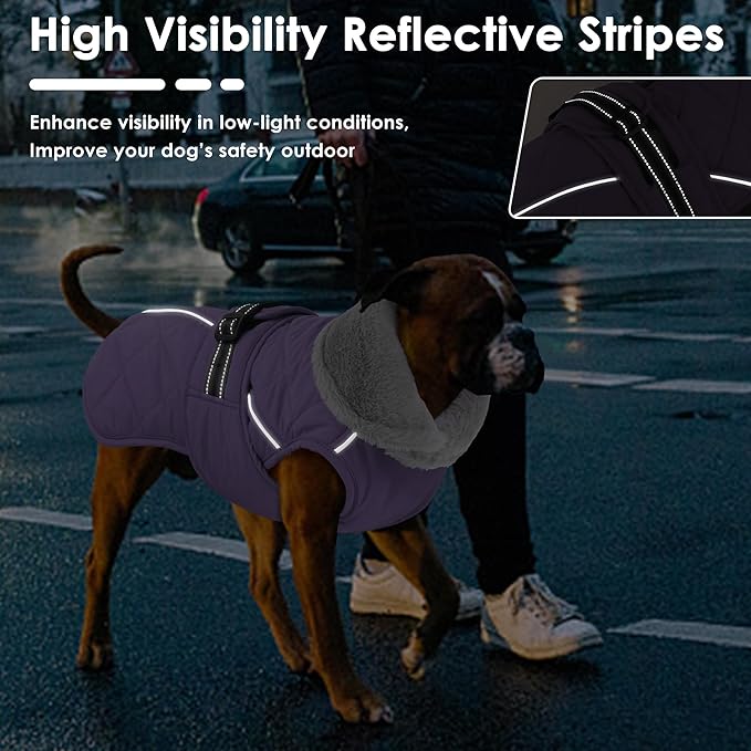 Dog Coat, Waterproof Dog Winter Jacket with Adjustable Buckle, Reflective Turtleneck Pet Snow Vest Warm Fleece Sweater for Small Medium Large Dogs - Purple, XL