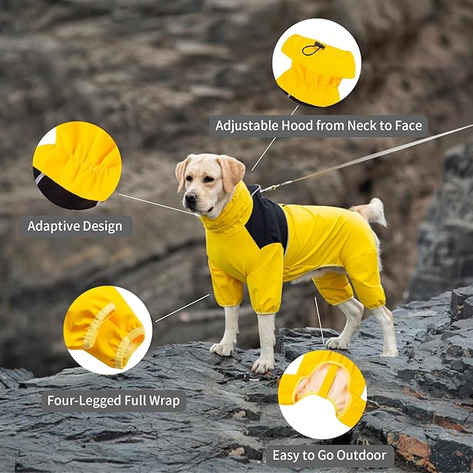 Dog Raincoat,Waterproof Windproof Rain Jacket,All-Weather Jacket,for Small Medium Large Extra Large Dogs (Yellow, Large)