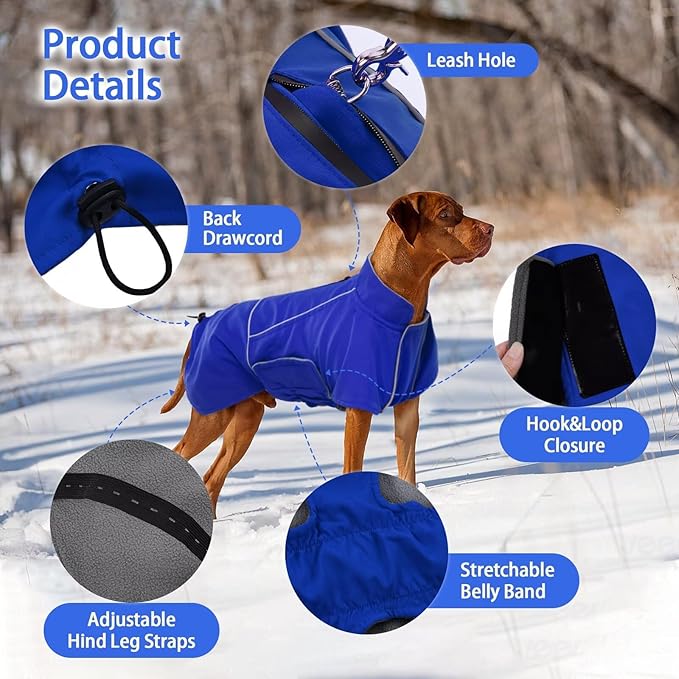 MIGOHI Dog Jacket,3XL Dog Coat Winter,Reflective Fleece Jacket Vest for Large Dogs,Adjustable Winter Coats for Dogs,Pet Coat for Chilly Cold Weather,German Shepherd,Blue