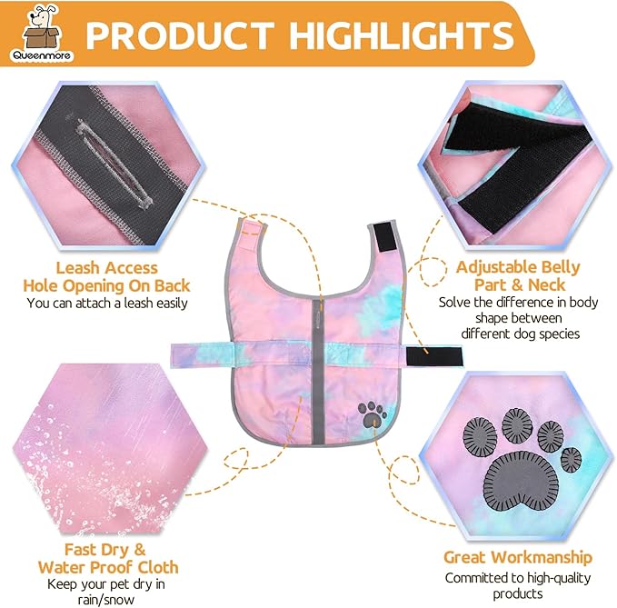 Queenmore Dog Winter Coat, Cold Weather Fleece Jacket for Dogs, Waterproof Reflective Reversible, for Small, Medium and Large Dogs (Tie-Dye, S)