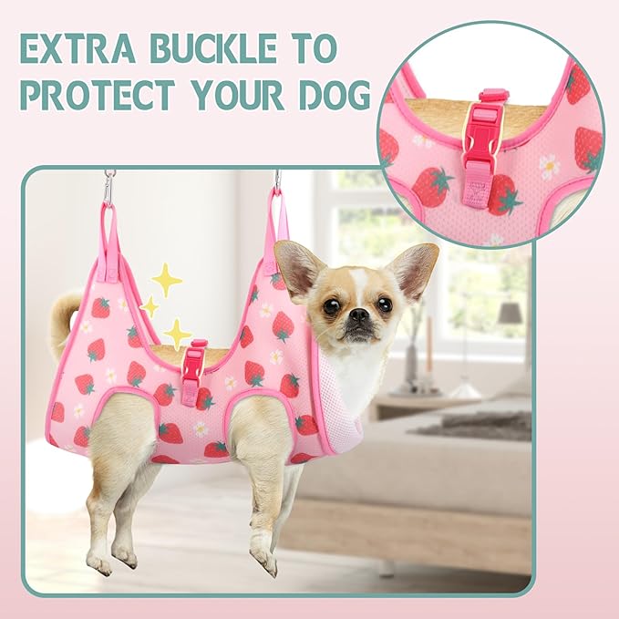 Supet Dog Grooming Hammock, Dog Hanging Harness for Nail Trimming Doorframe, Pet Holder Restraint for Clipping Nails, Pet Hoist Sling for Cutting Nails, Ear & Eye Cleaning, Medicine at Home (L)