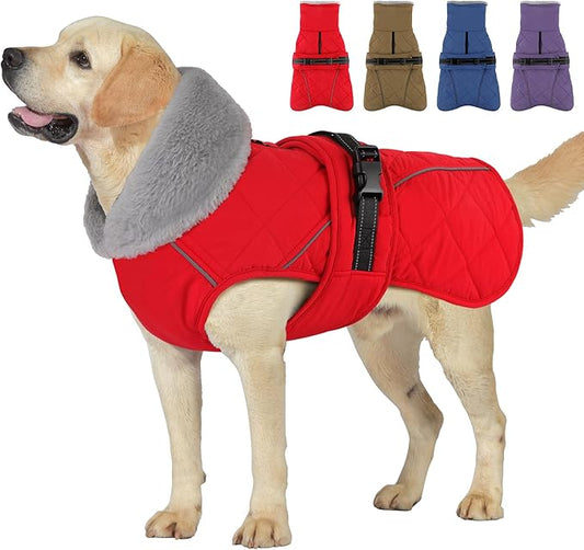 Dog Coat, Waterproof Dog Winter Jacket with Adjustable Buckle, Reflective Turtleneck Pet Snow Vest Warm Fleece Sweater for Small Medium Large Dogs - Red, XL
