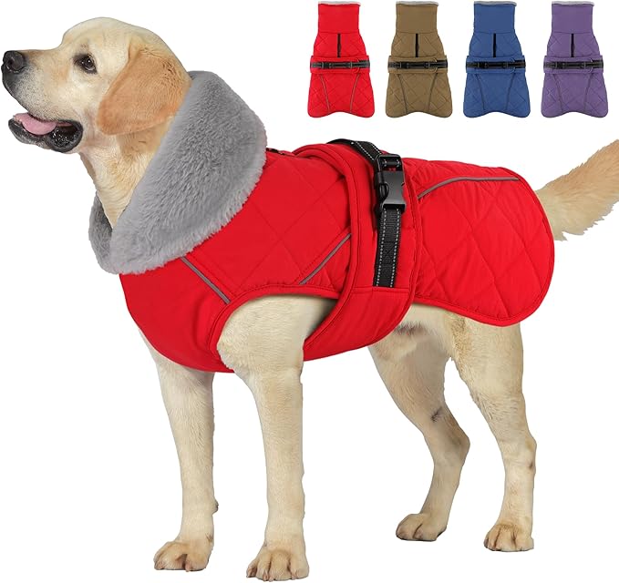 Dog Coat, Waterproof Dog Winter Jacket with Adjustable Buckle, Reflective Turtleneck Pet Snow Vest Warm Fleece Sweater for Small Medium Large Dogs - Red, 3XL