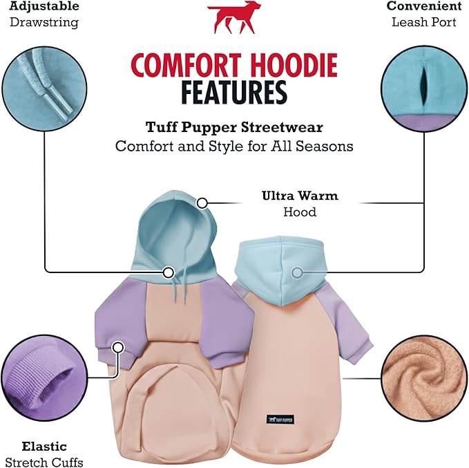 Tuff Pupper Dog Hoodie | Premium Quality 100% Organic Cotton | Ultra Soft Interior for Superior Comfort | Elastic Cuffs & Drawstring for Warmth | Stretch Fit Suitable for All Breeds (Pastel, XL)