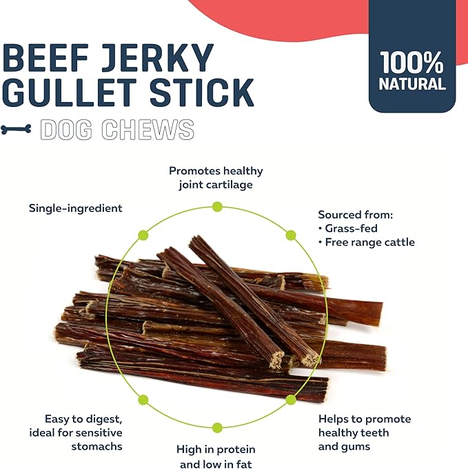 Big Lu - 6-Inch Jerky Gullet Sticks, 6 Count, All-Natural Beef Dog Chews, Grass-Fed, Free-Range, Digestible Treats with Glucosamine and Chondroitin for Joint Health, Dogs