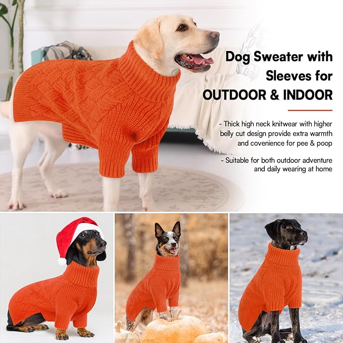 KOESON XS Dog Sweater Girl and Boy, Warm Extra Small Dog Sweater, Thick Halloween Dog Sweaters, Turtleneck Sweaters for Chihuahua, Yorkie, Puppy Winter and Fall Knitwear with Sleeves, Orange, XSmall