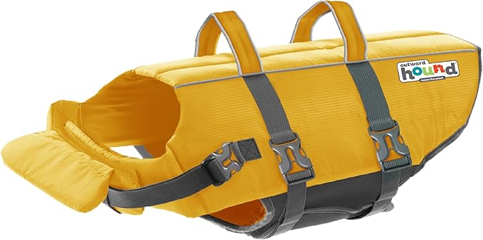 Outward Hound Granby Splash Dog Life Jacket, High-Buoyancy Dog Life Vest for Swimming, Boating, and Water Safety, Medium, Yellow