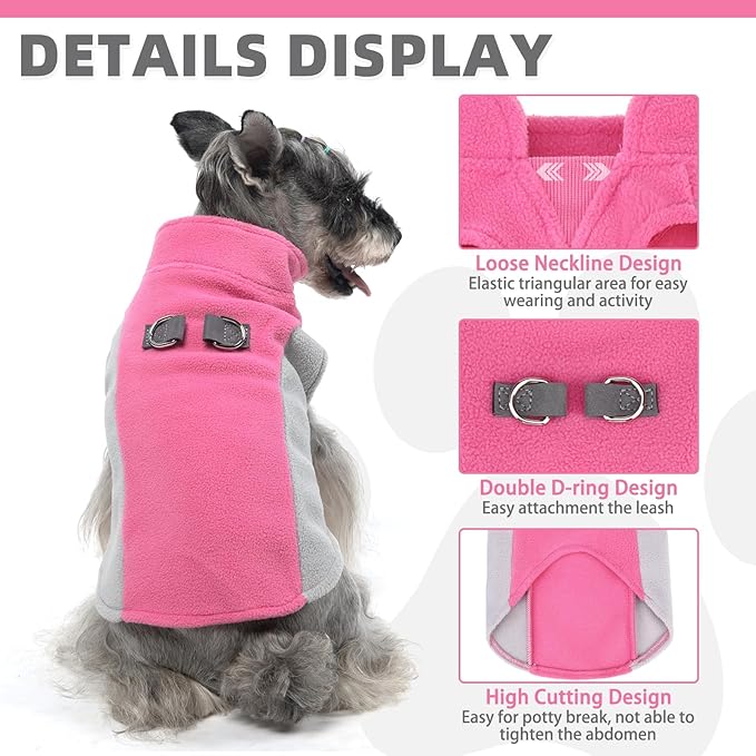 KOOLTAIL Small Dog Sweater - Dog Fleece Vest Jacket with Leash D-Ring for Small Medium Dogs, Soft Pullover Winter Warm Cold Weather Coats, Pet Fall Clothes Outfit for Puppy Cat Boys & Girls, Pink XS