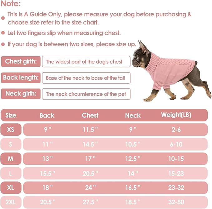 Dog Sweaters for Large Dogs Classic Turtleneck Dog Christmas Sweater Thick Warm Pullover Female Puppy Pet Stretch Knitwear Fall Winter Clothes with Leash Hole(Pink, L)