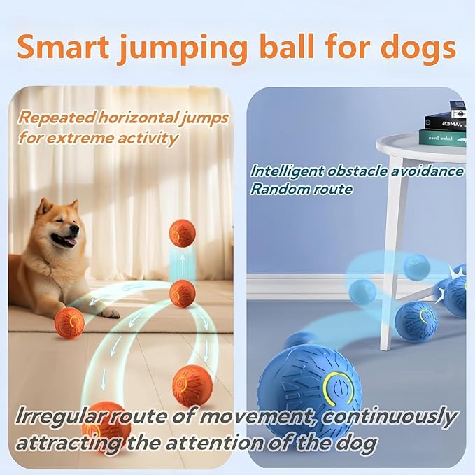 Interactive Dog Ball, Activated Automatic Rolling Ball for Dog, Self Moving Vibrating Smart Jumping Automatic Moving Bouncing and Rotating Balls for Pets (Orange)