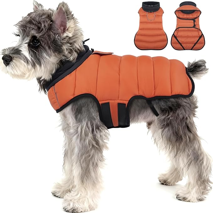 MIGOHI Lightweight Dog Coat, Windproof Dog Jacket, Puffer Jacket for Small Dogs, Padded Vest with Reflective Strips, Warm Snow Vest in Cold Weather, Easy On Hook & Loop Belly, Caramel, S