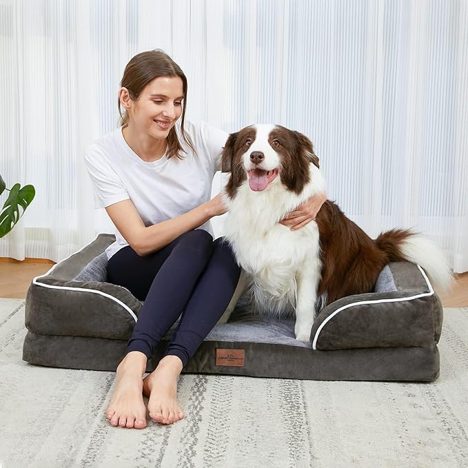 Comfort Expression Orthopedic Dog Bed for Small Dogs 24x16 Inch, Waterproof Supportive Egg Crate Foam Small Pet Bed with Removable Bolsters, Dog Couch with Washable Cover & Non-Slip Bottom, Dark Green