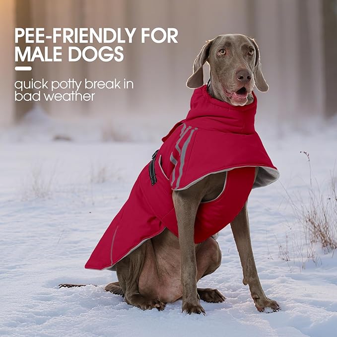 FUAMEY Dog Cold Weather Coats,Dog Winter Jackets for Large Dogs Warm Dogs Coat with Reflective Strips Waterproof Pet Snowsuit Thick Paded Pets Vest for Labrador Golden Retriever Wine Red XL