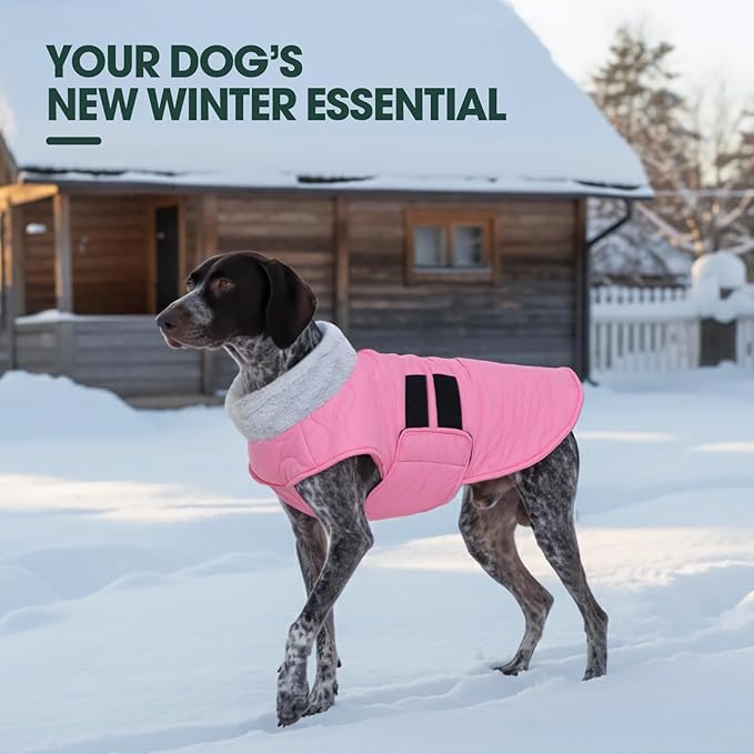 Kuoser Large Dog Coat, Winter Waterproof Dog Jackets for Large Dogs, Doggie Vest with Leash Hole, Cold Weather Coats Pet Snow Jacket for Labrador Beagle, Pink XXL