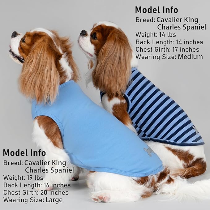 KYEESE 2Pack Dog Shirts Striped T Shirt Cotton Tank Top Soft Tee for Small Dogs Lightweight Clothes Sleeveless Dog Vest, Medium,Dark Blue+Striped