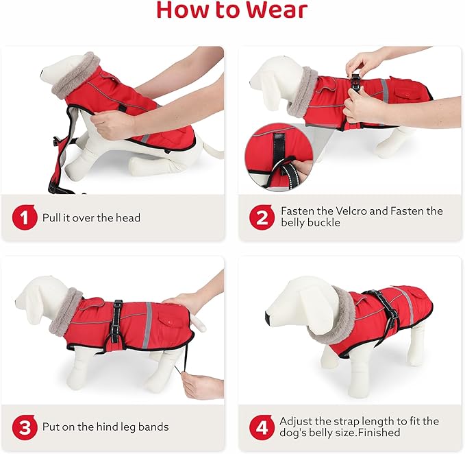 Dog Coat, Warm Dog Winter Coat Reflective Jacket Waterproof Fleece Vest, Pet Jacket Cozy for Cold Weather, Dogs Snowsuit Windproof, Adjustable Buckle for Medium Dogs