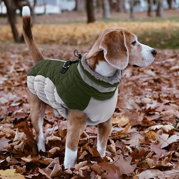 Lelepet Dog Coat Warm Dog Winter Coat Waterproof Dogs Jacket with Harness Built in Reflective Pet Fleece Vest Zip-Up Cold Weather Coats for Small Dogs Turtleneck & Windproof Coats Yorkie Army Green S