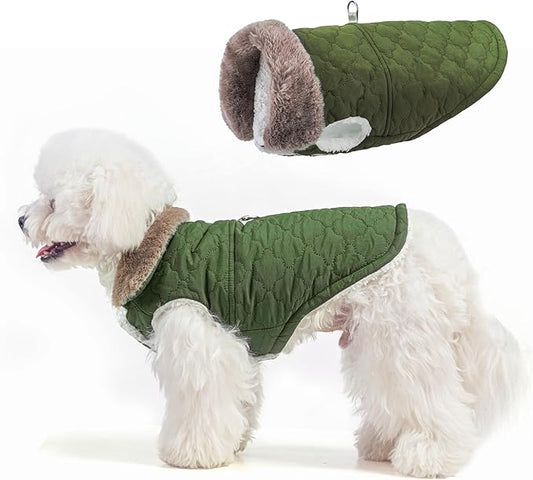 BEAUTYZOO Winter Dog Coat with Harness Built in, Warm Dog Puffer Jacket Vest Padded Fleece Cold Weather Coats Windproof Waterproof Snow Jackets Clothes for Small Medium Puppy, Green M