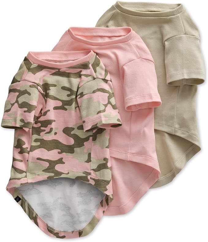 Toby II - The Perfect Tee, 3 Pack Short Sleeve Pet T-Shirt 100% Organic Cotton Tees Clothes for Small, Medium, Large Dogs, Pink Camo, XX-Large