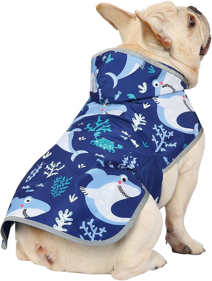 HDE Reversible Dog Raincoat Hooded Slicker Poncho Rain Coat Jacket for Small Medium Large Dogs Sharks - S