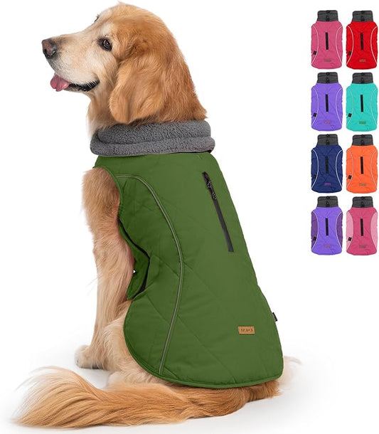 EMUST Dog Jacket - Winter Coats for Small/Medium/Large Dogs, French Bulldog Clothes, Green, XL