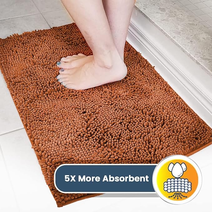 Muddy Mat® AS-SEEN-ON-TV Highly Absorbent Microfiber Dog Door Mat and Pet Rug, Non Slip Thick Washable Area and Bath Mat Soft Chenille for Kitchen Bathroom Bedroom and Indoor - Orange XXXL 72"X48"