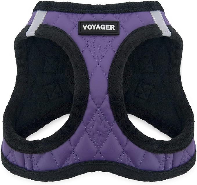 Best Pet Supplies - All Weather Mesh / Plush, Reflective, No Pull Harness for Small, Medium Dogs, Cats - Secure with Hook & Loop Fastener, Buckle, Double D-Rings - Purple Faux Leather, S
