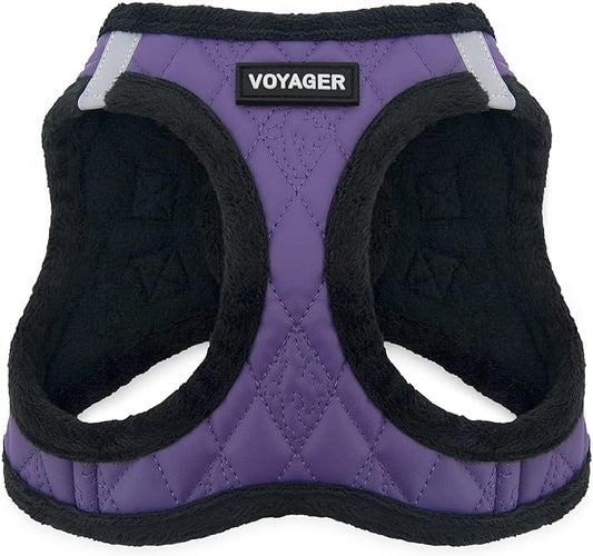Best Pet Supplies - All Weather Mesh / Plush, Reflective, No Pull Harness for Small, Medium Dogs, Cats - Secure with Hook & Loop Fastener, Buckle, Double D-Rings - Purple Faux Leather, L