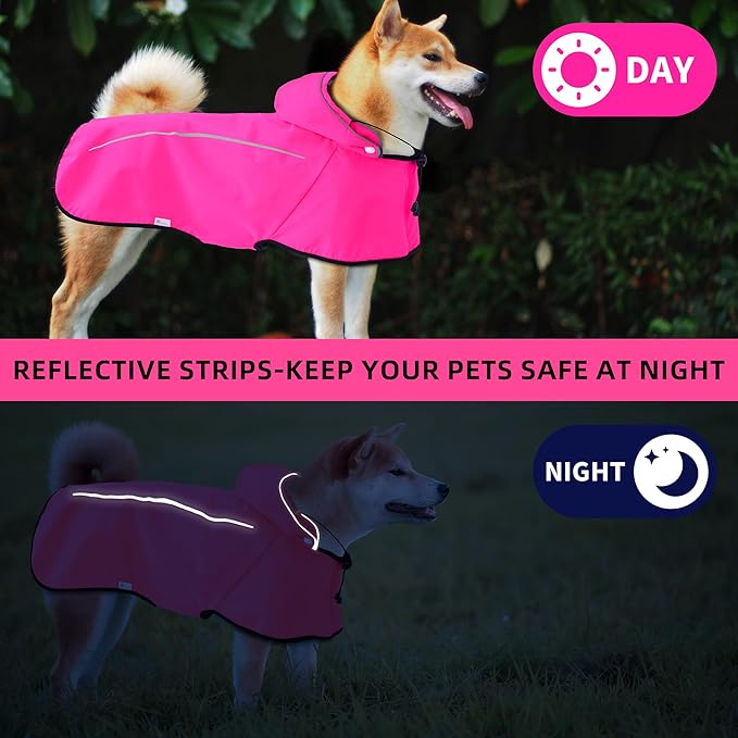 Mile High Life Dog Raincoat, Adjustable Waterproof Pet Rain Jacket, Reflective Hooded Poncho for Small Medium Large Dogs, Lightweight Breathable Pet Rain Coat (Hot Pink,S Chest 18"-22")