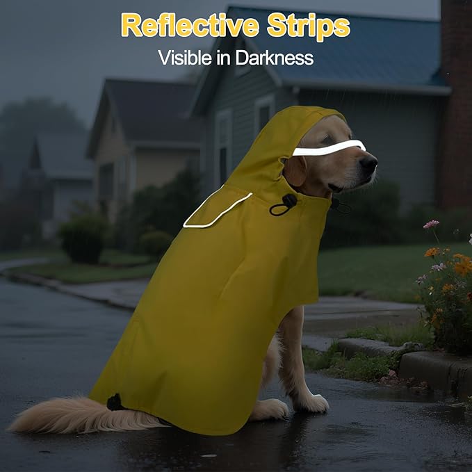 DENTRUN Waterproof Dog Rain Jacket with Hood for Golden Retriever, Husky – Extra-Long Coverage for Heavy Rain, Beach Trips, Dog Parks – Magic Tape & Mesh Lining, XXL