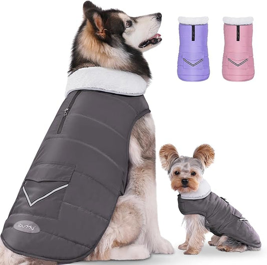 iBuddy Dog Winter Coats with Fleece Vest,Waterproof Warm Dog Snow Jacket Windproof, Reflective Adjustable Pet Dogs Cold Winter Coat for Dogs Girl Boy