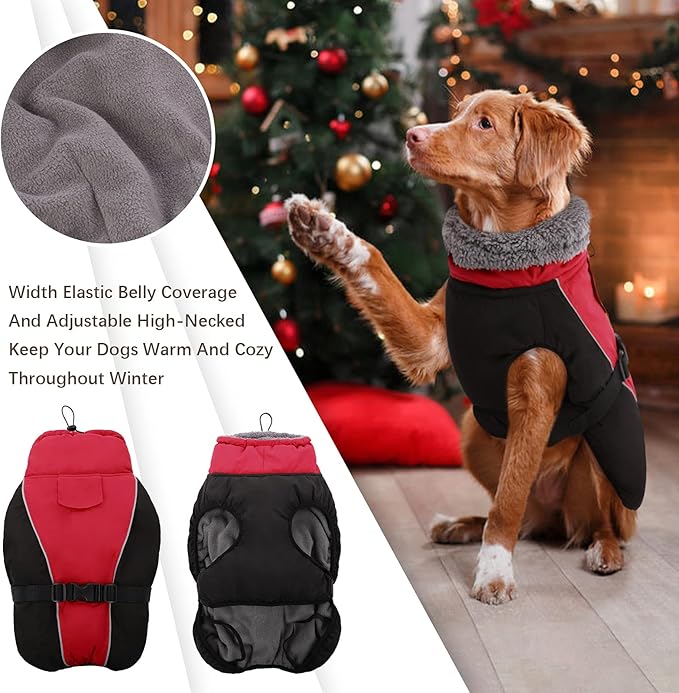 IDOMIK Dog Winter Coat, Reflective Waterproof Dog Jacket for Cold Weather, Warm Pet Coats for Small Medium Large Dogs, High Collar Doggy Fleece Snow Jacket, Winter Vest with Adjustable Buckle,3XL