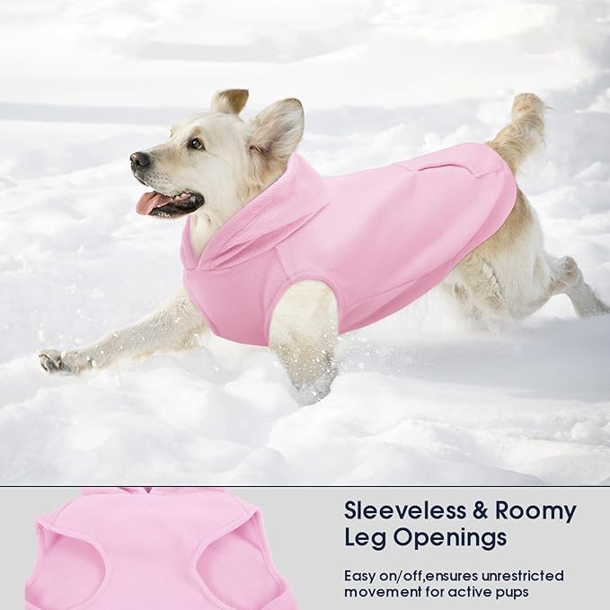IECOii Warm Dog Hoodie for Large Dogs, Extra Large Dog Hoodie Fleece Vest with Leash Hole & Pocket, Big Dogs Sweatshirt for Giant Breed, Pullover Sleeveless Great Dane Sweater, Pink, 4XL