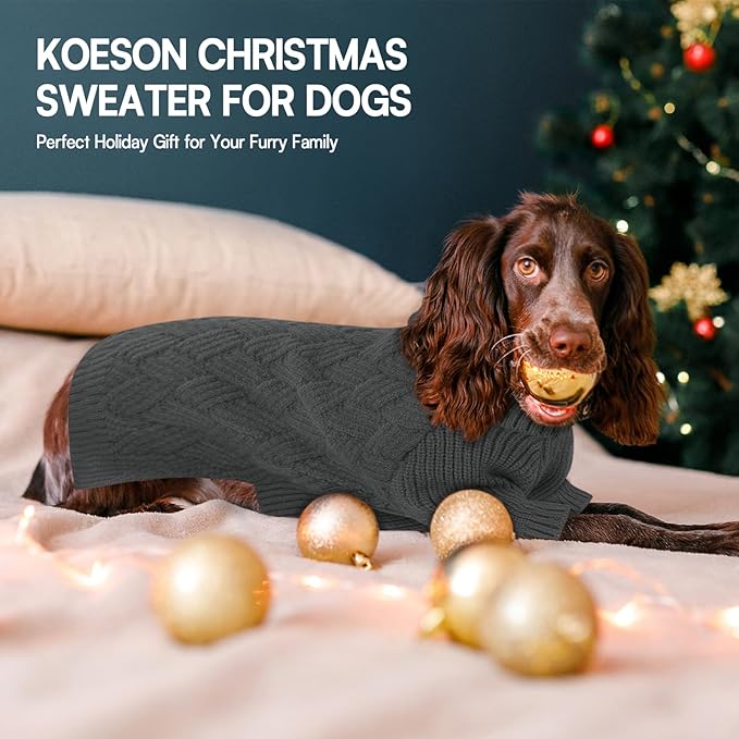 KOESON Small Dog Sweater Female and Male, Cable Knit Dog Sweaters with Sleeves, Easy On Halloween Sweaters for Dachshund, Chihuahua, Pug, Yorkie, Warm Winter and Fall Apparel for Small Dogs, Grey, S