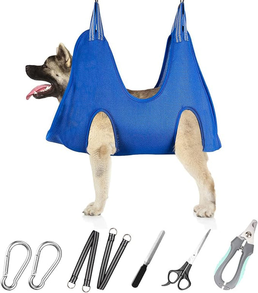 Pet Grooming Hammock for Medium/Large Dogs with Nail Clippers/Nail Trimmers/Grooming Scissors, Dog Grooming Harness for Nail Trimming, Pet Grooming Sling Helper
