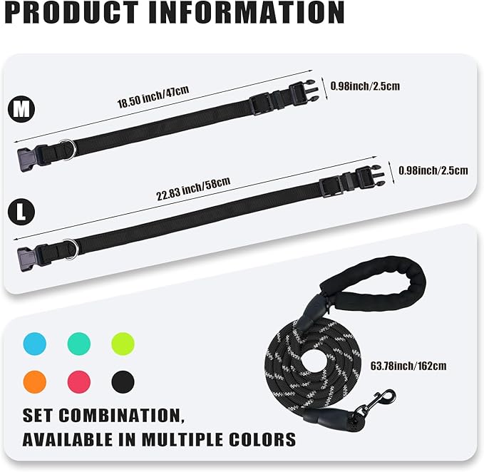 Nylon Dog Leash for Medium Large Dogs, 5-FTReflective Heavy Duty Leash with Comfortable Handle & Poop Bag Dispenser Ring, 1/2 Inch Wide, Secure Reinforcement for Walking (Black, L)