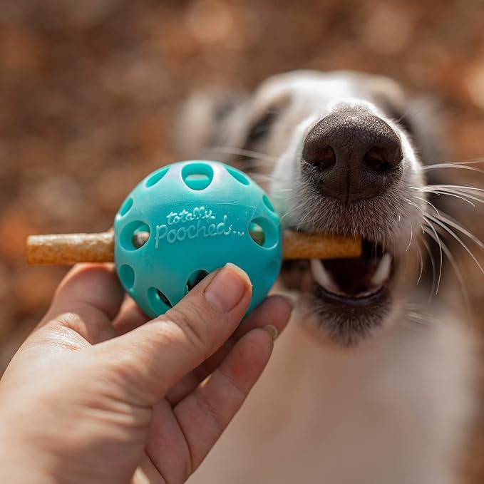 Messy Mutts Totally Pooched Huff'n Puff Ball | 3.1” TPR Puzzle Ball for Dogs | 2-in-1 Durable Interactive Toy and Tooth Cleaner | Teal